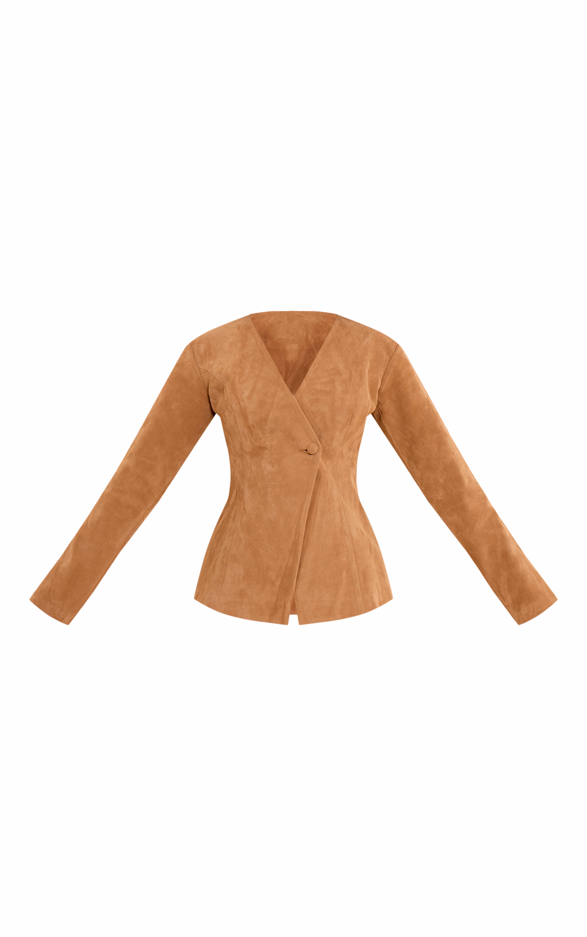 Tan Structured Faux Suede Cinched Waist Blazer