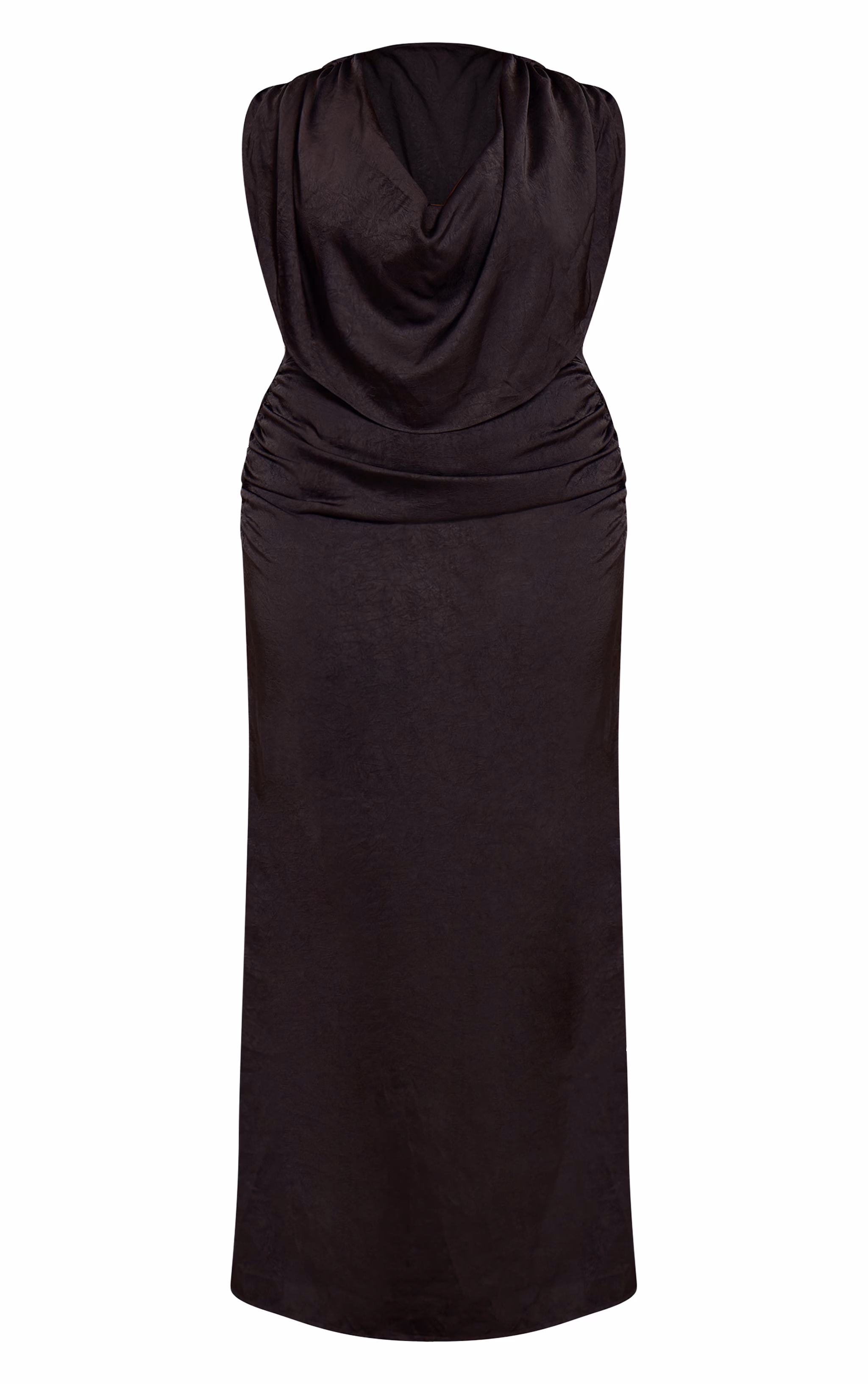 Plus Black Crushed Satin Cowl Neck Maxi Dress