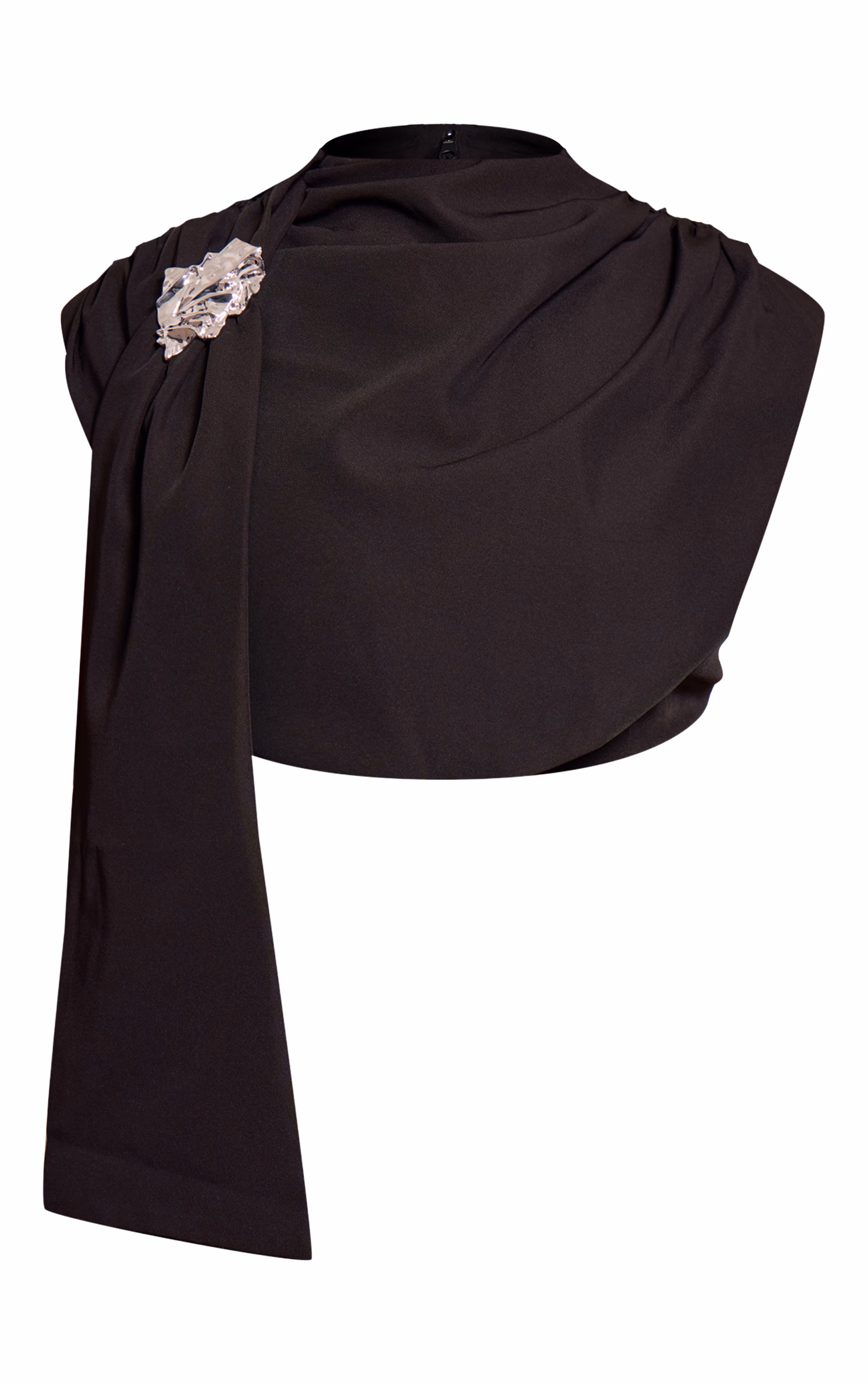 Plus Premium Black Woven Trim Detail Draped Crop Top