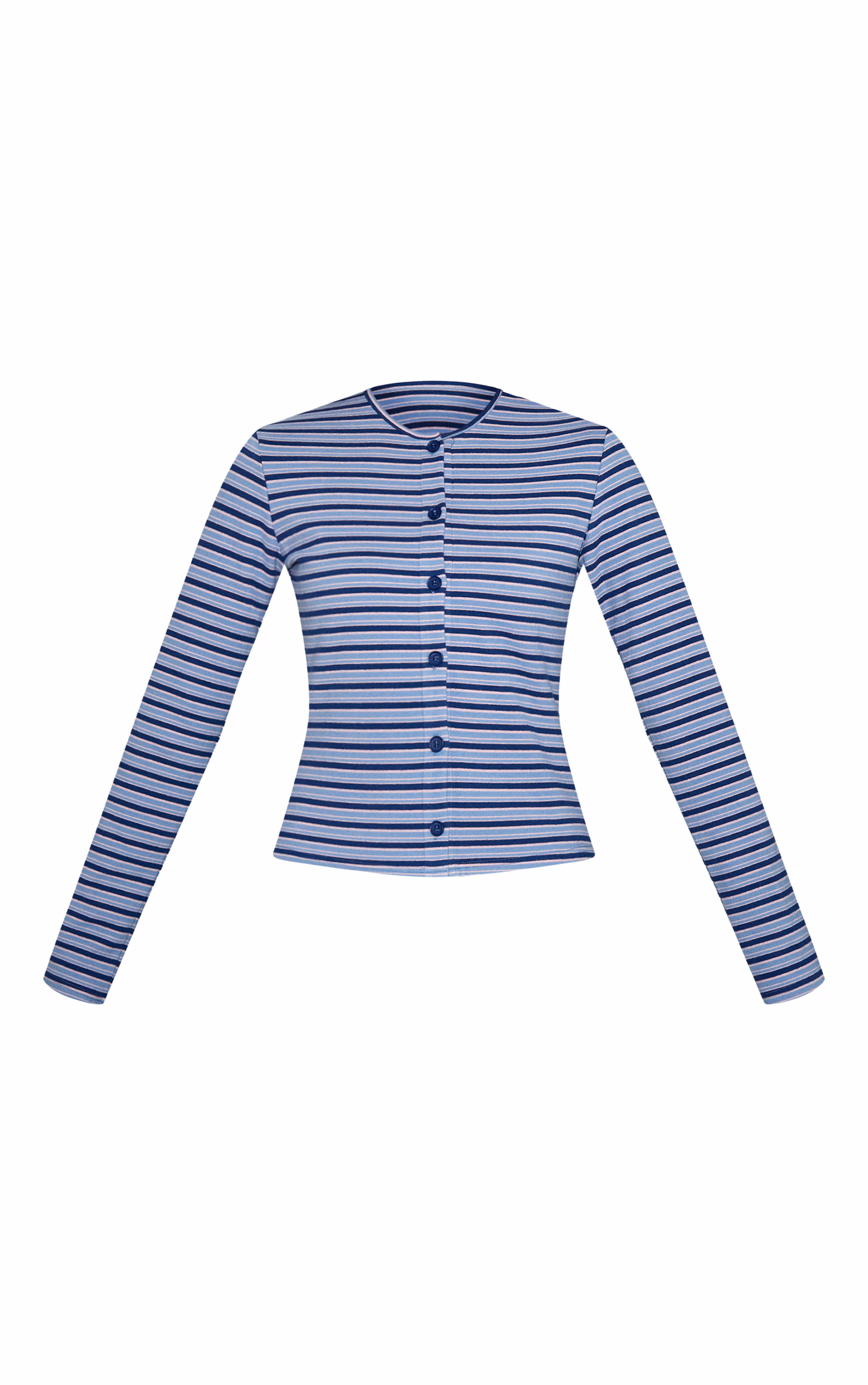 Navy Soft Fleece Pinstripe Button Up Top