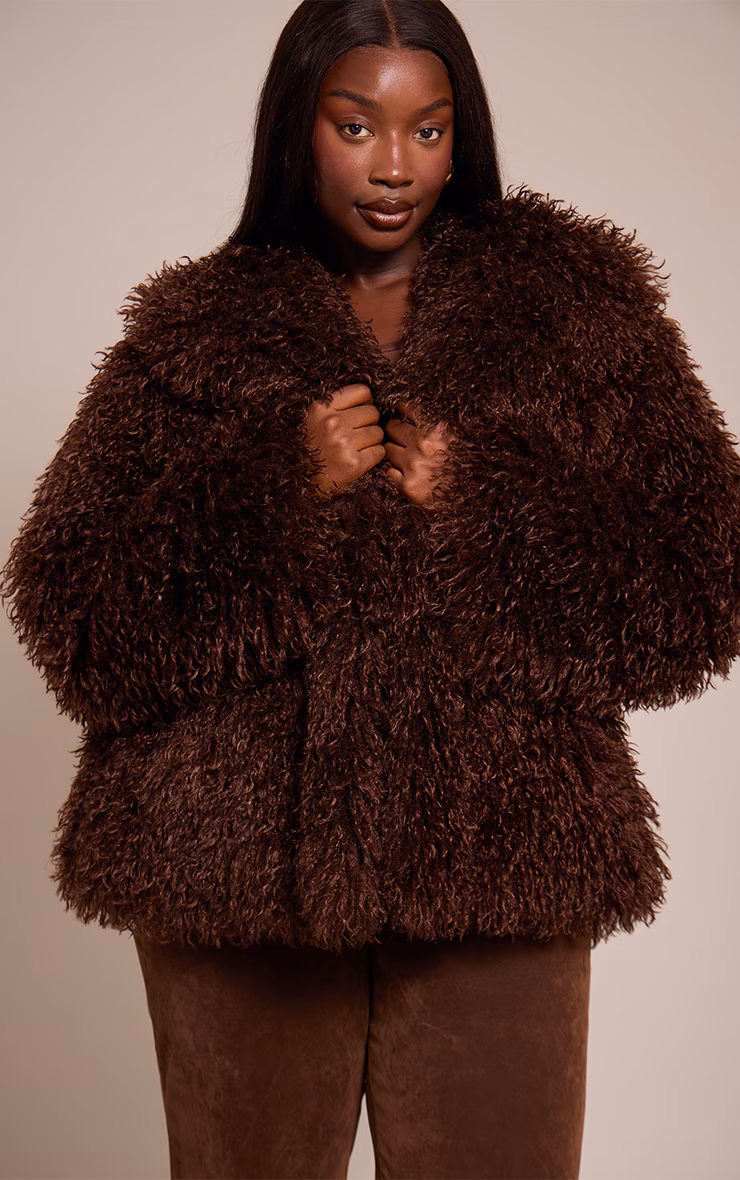 Plus Chocolate Mongolian Fur Midi Coat