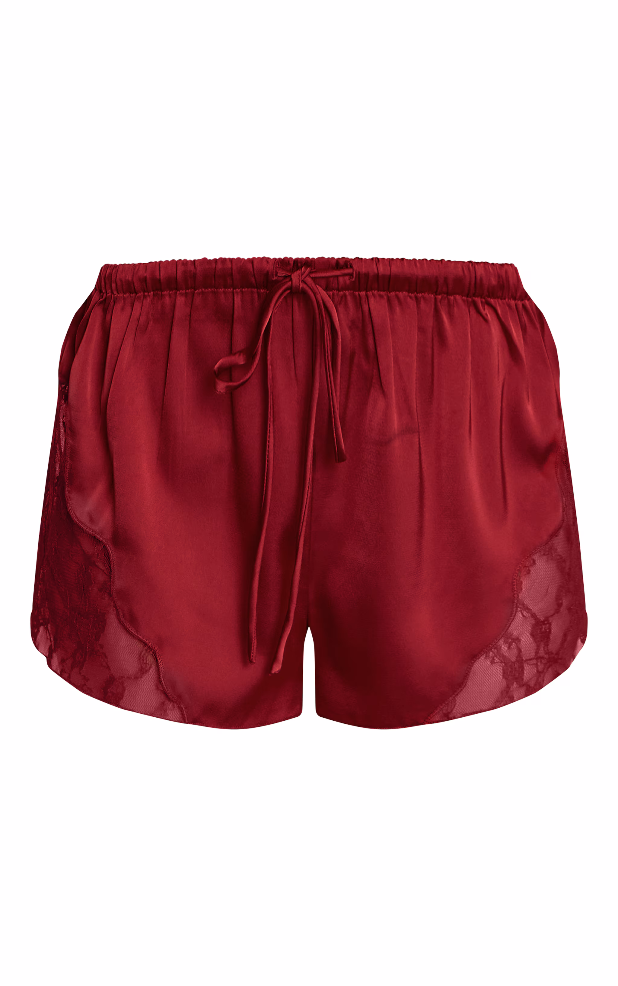 Wine Satin Lace Drawstring Shorts