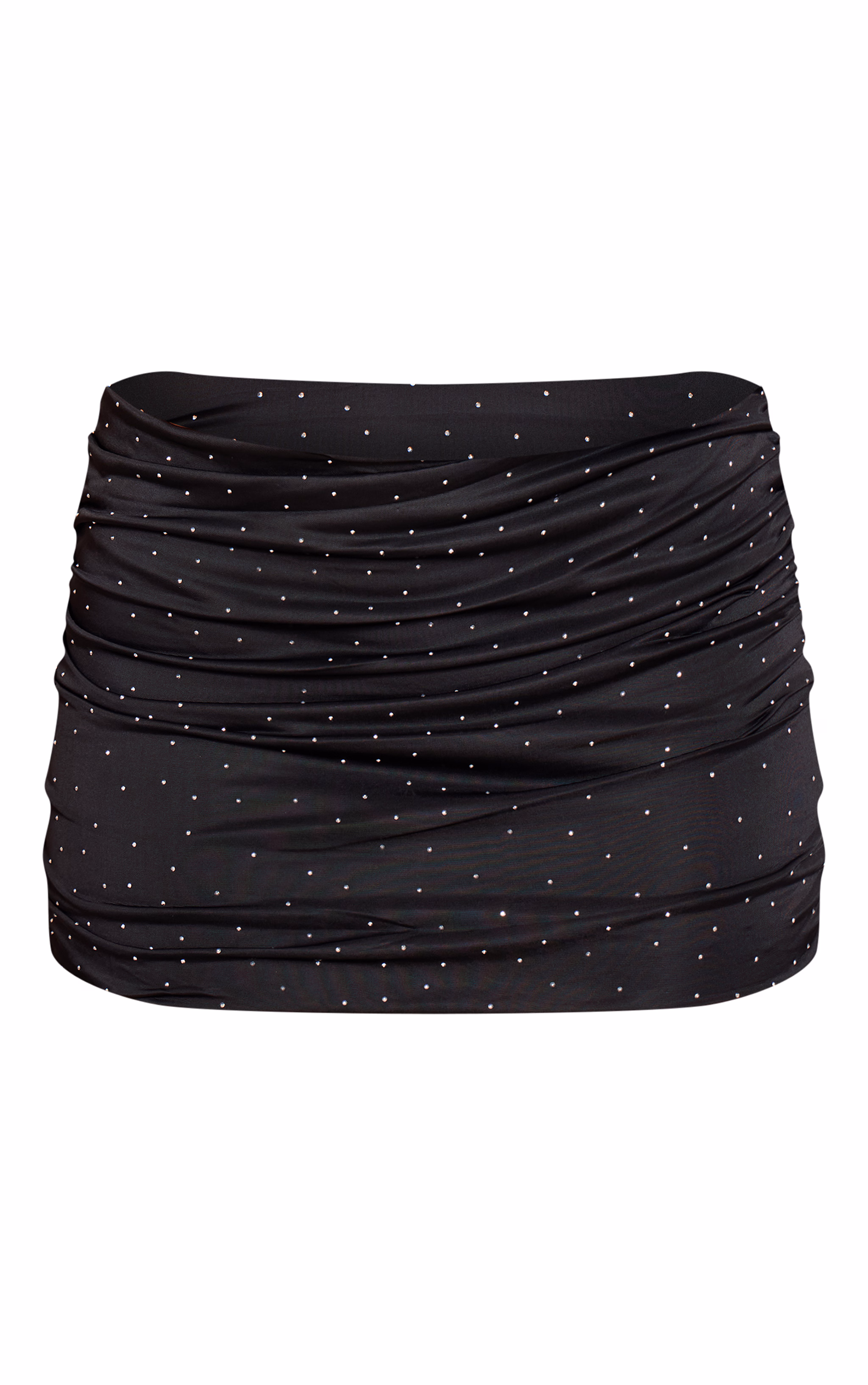 Black Hotfix Slinky Ruched Side Mini Skirt