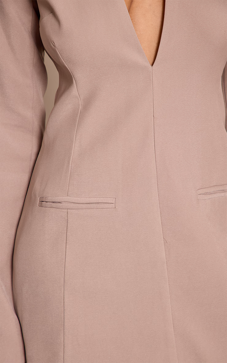 Grey Woven V Neck Long Sleeve Mini Dress