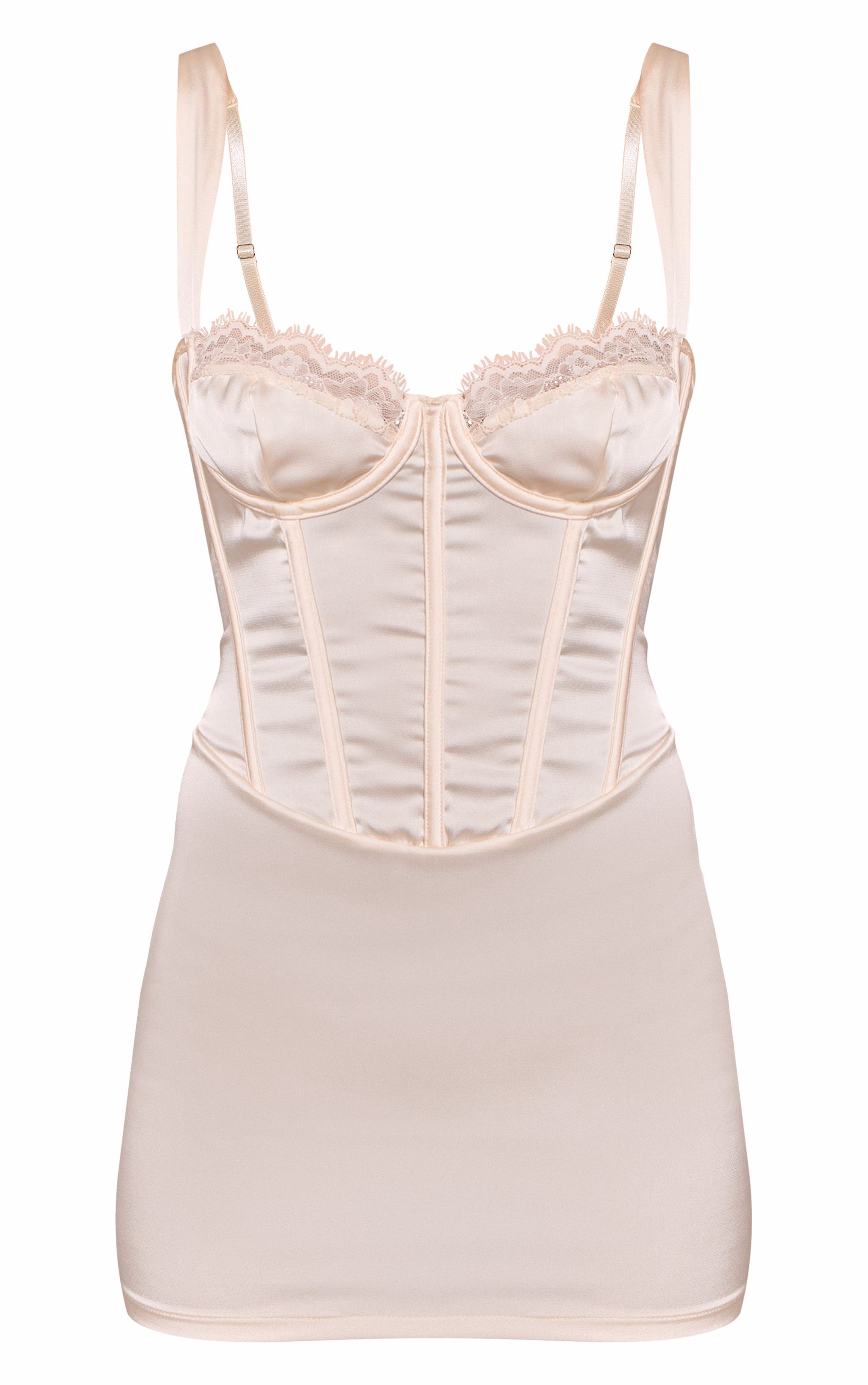 Cream Satin Lace Cup Detail Mini Dress