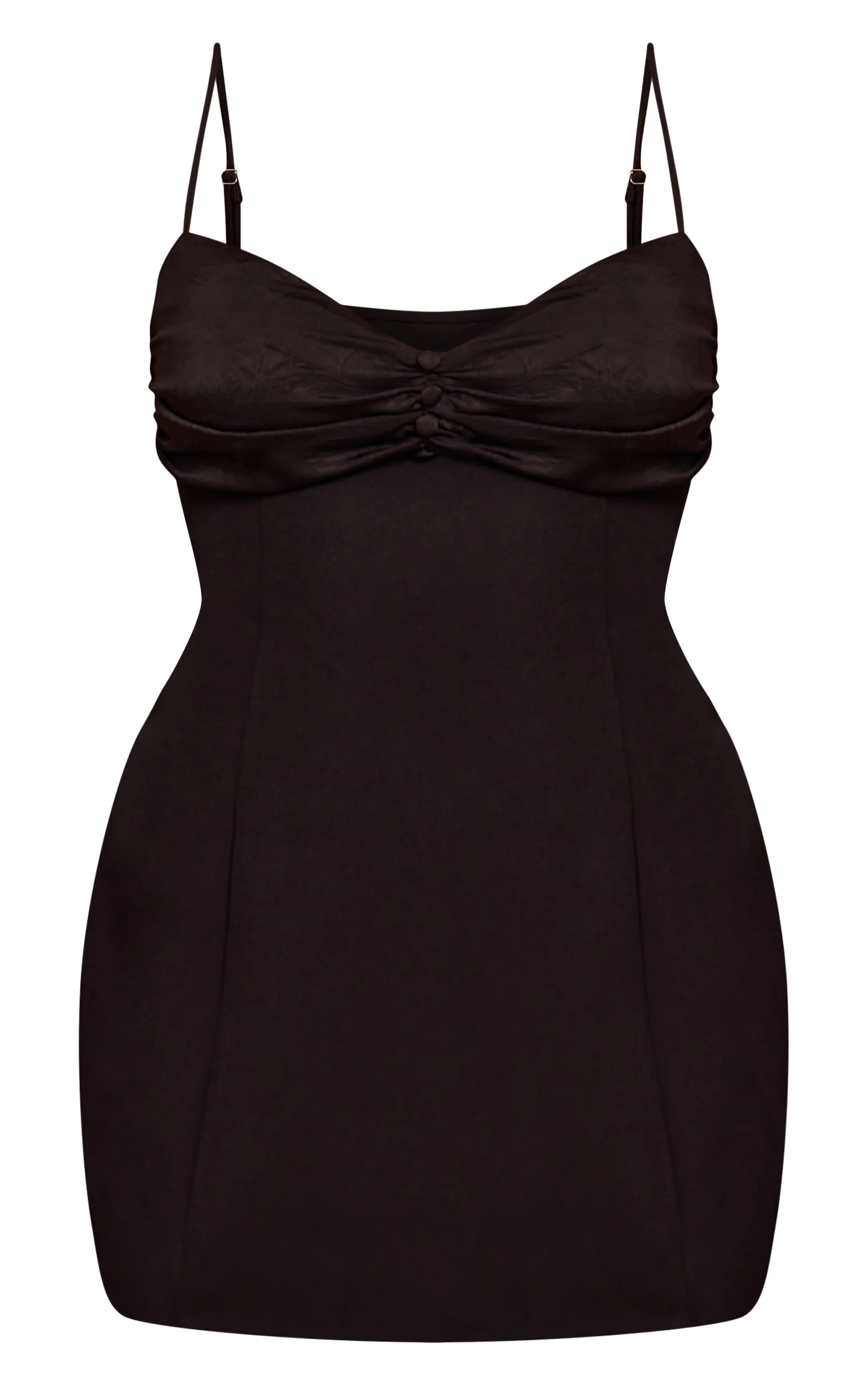 Shape Black Ruched Satin Bust Button Front Mini Dress