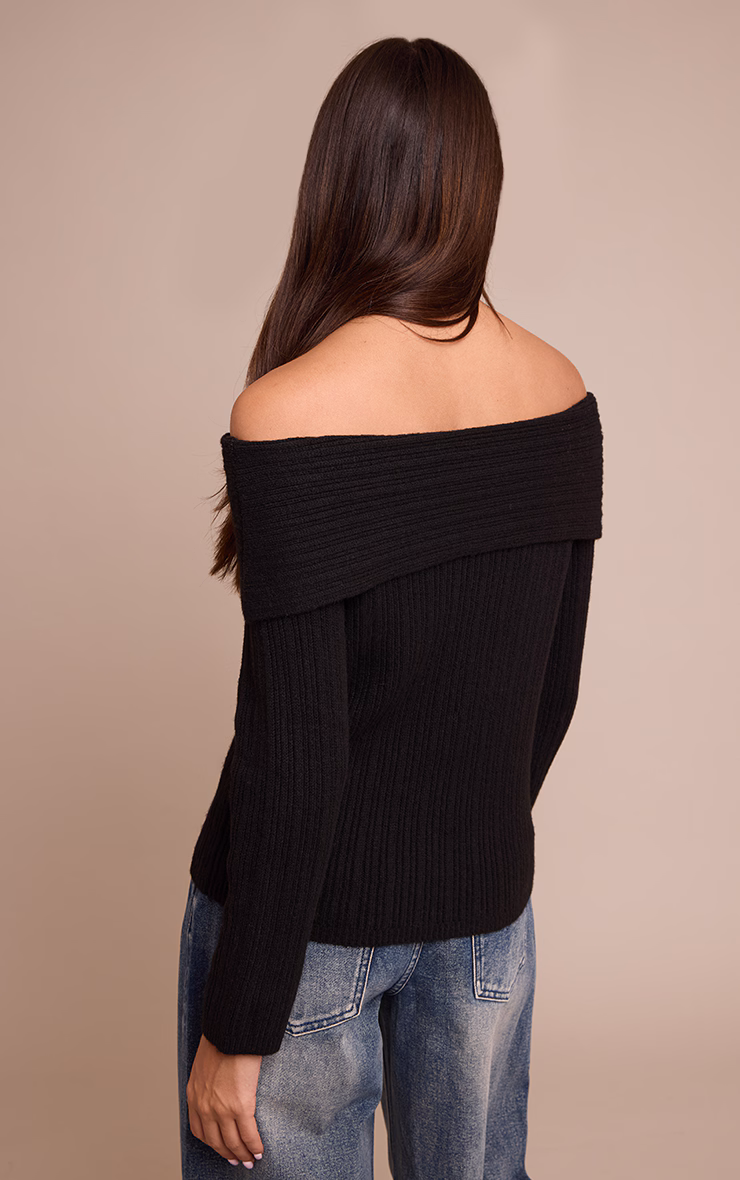 Black Off The Shoulder Knit Long Sleeve Top