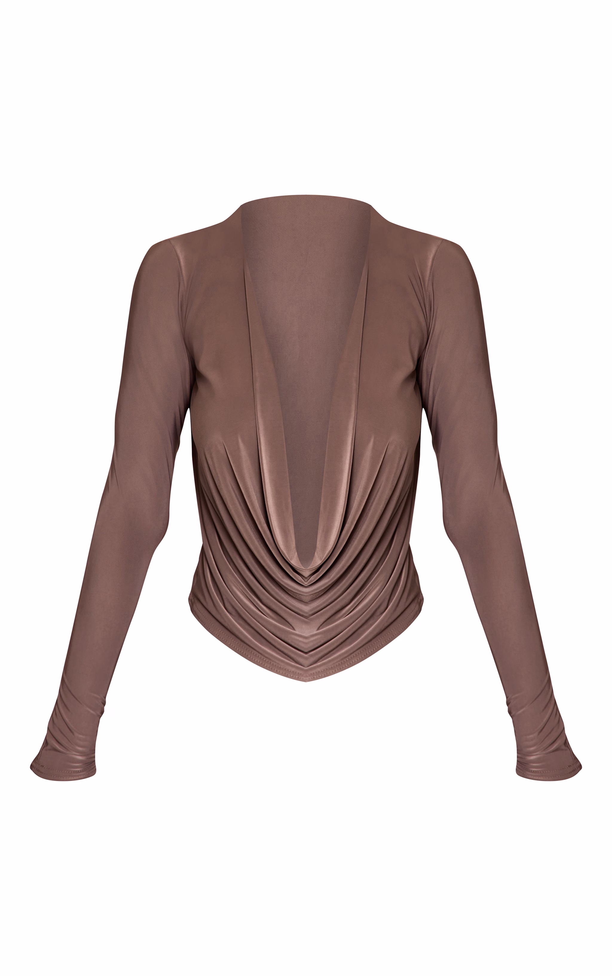 Mushroom Slinky Cowl Wrap Detail Long Sleeve Top