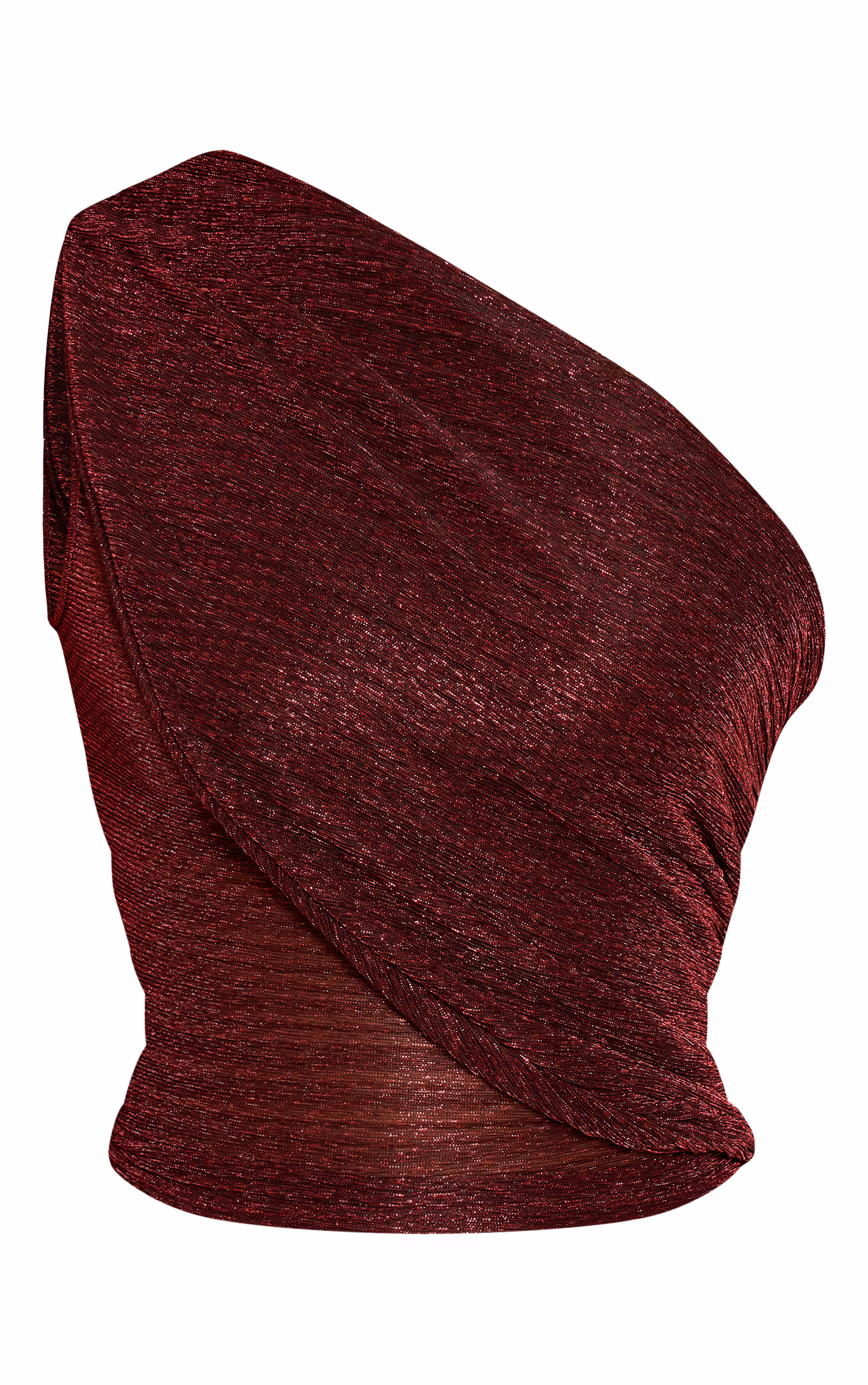 Dark Wine Glitter One Shoulder Ruched Drape Long Top