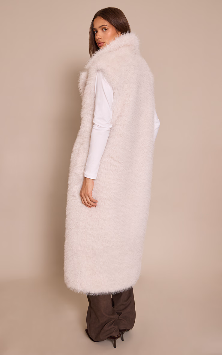 Cream Faux Fur Maxi Vest