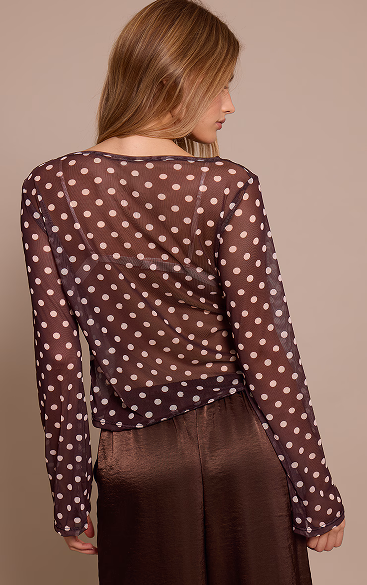 Chocolate Mesh Flared Long Sleeve Top