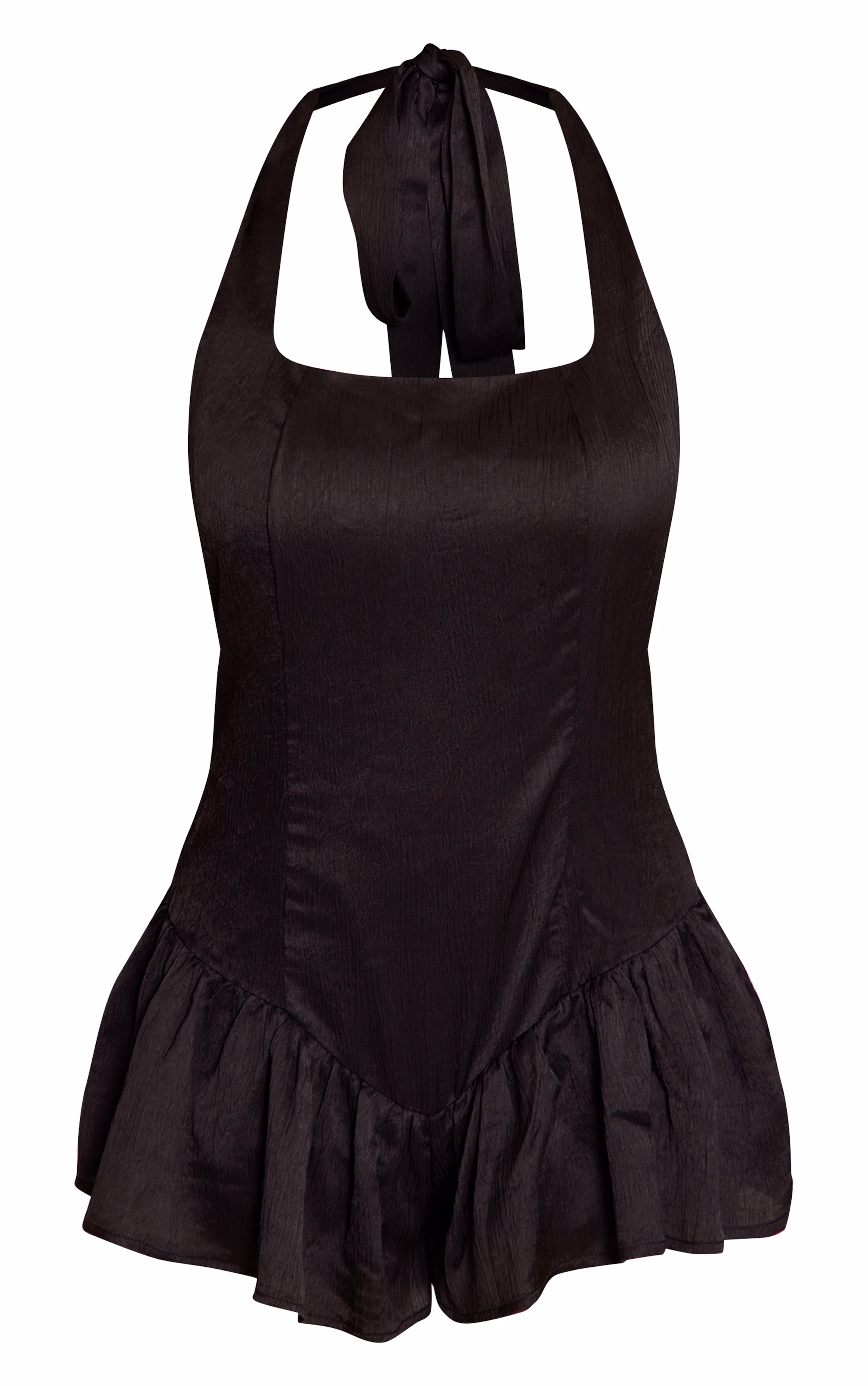 Black Satin Halterneck Frill Floaty Romper