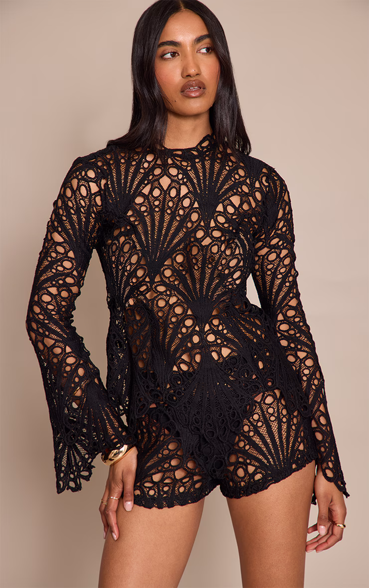 Black Floral Lace Hot Pants