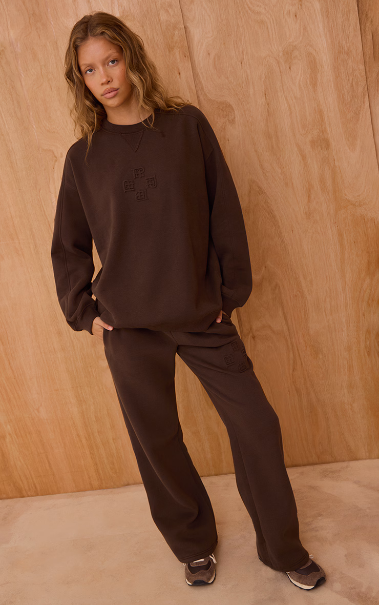 Chocolate PLT Embossed Wide Leg Sweatpants