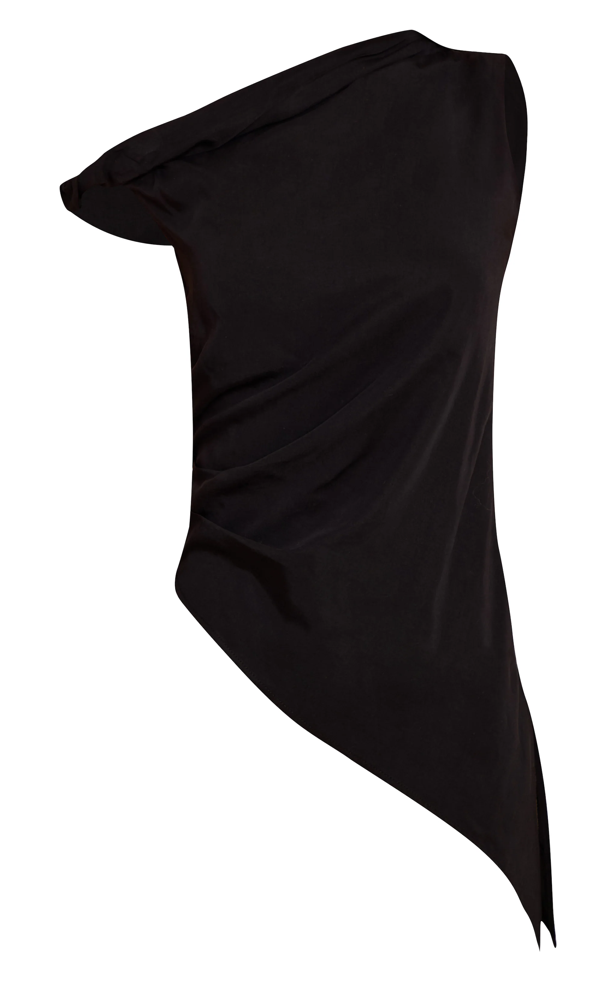 Black Tencel Asymmetric Drape Long Top