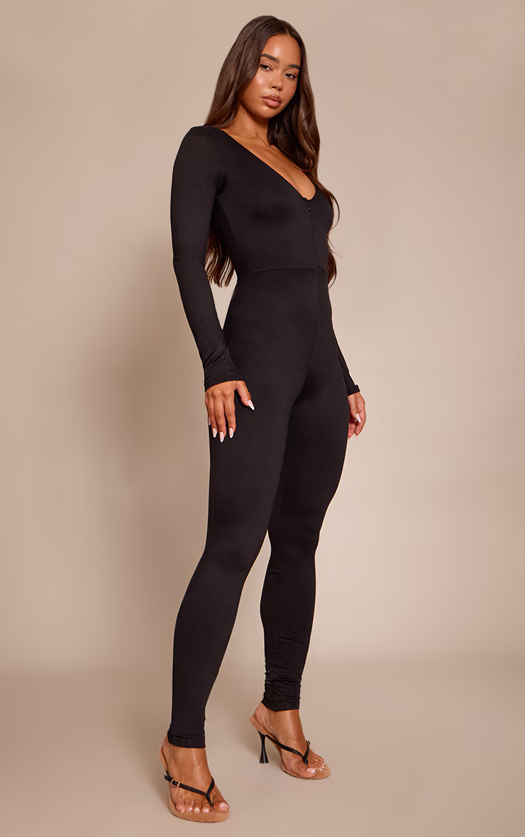 Black Soft Touch Zip Up Jumpsuit
