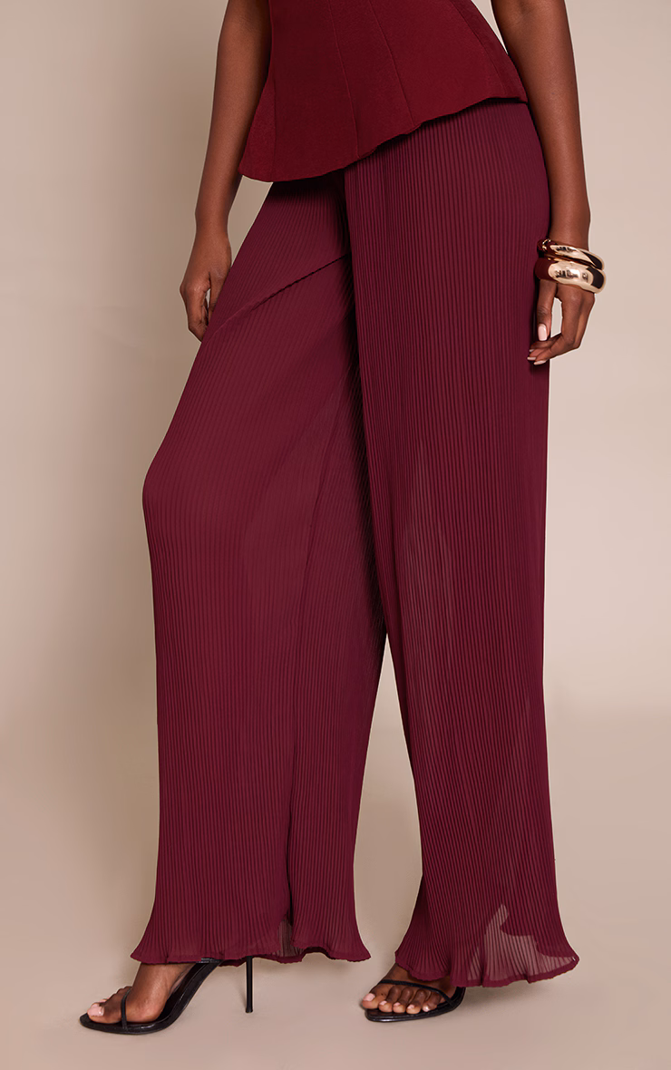 Plum Woven Bandeau Plisse Leg Jumpsuit