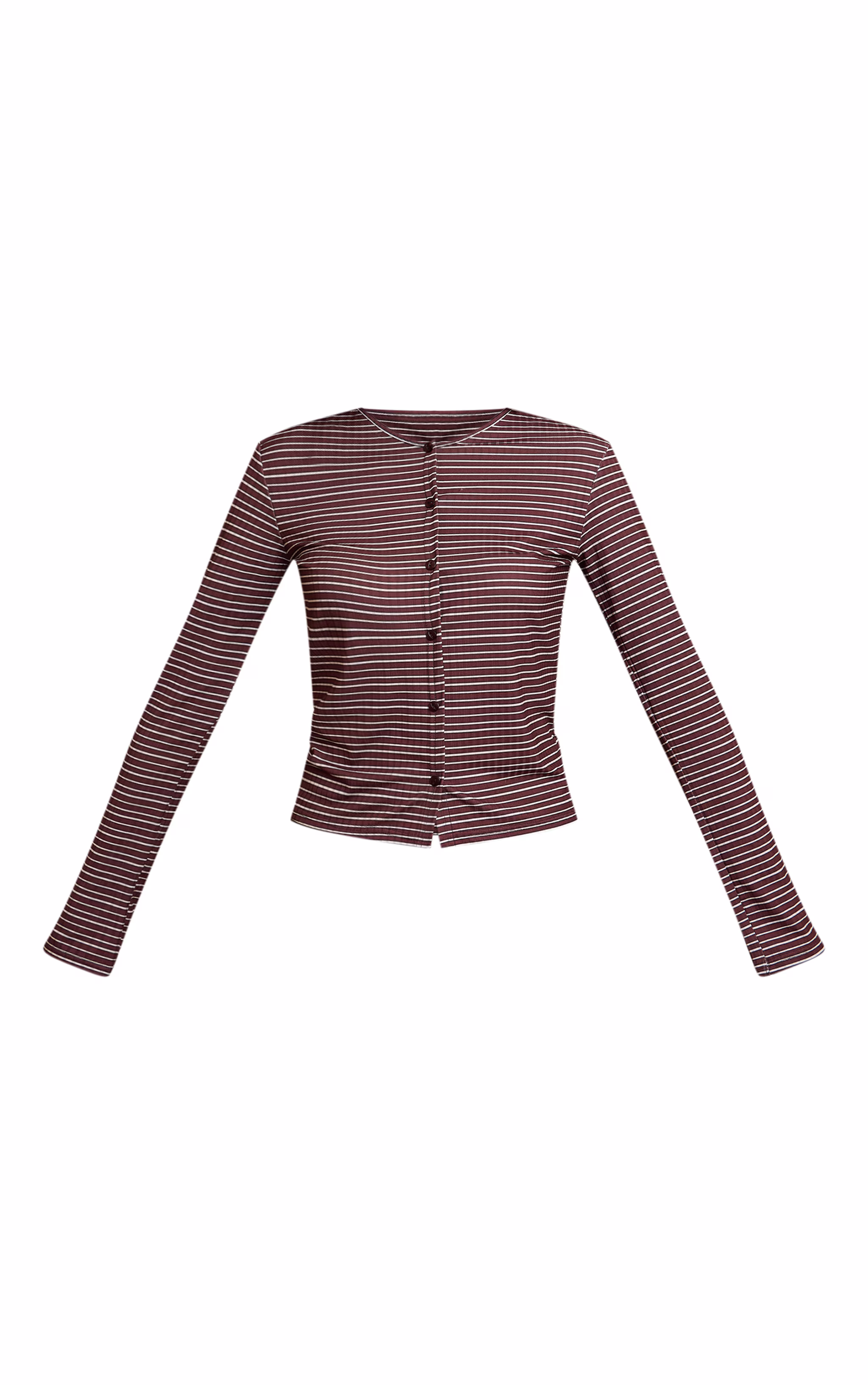 Multi Stripe Rib Button Down Long Sleeve Top