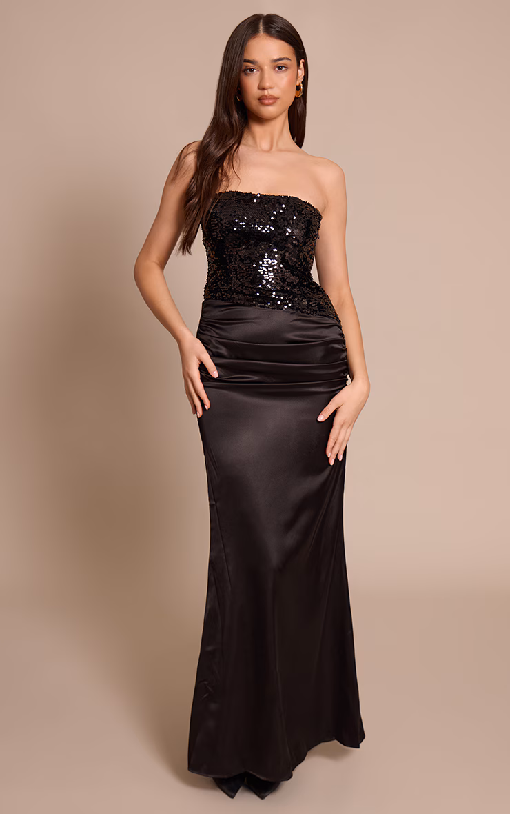 Black Sequin Asymmetric Maxi Dress