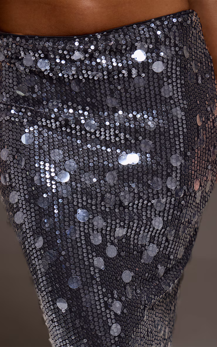Black Sequin High Waisted Maxi Skirt
