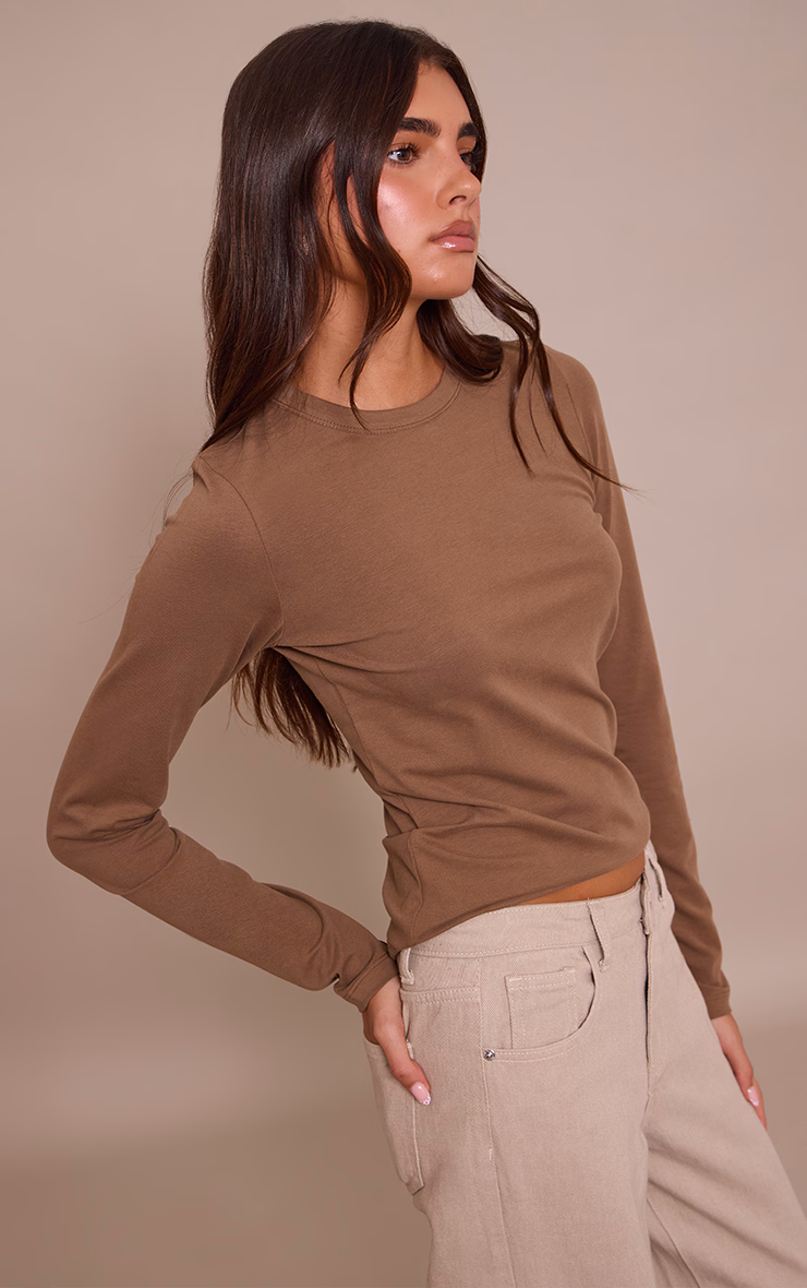 Mushroom Soft Cotton Crew Neck Longline Long Sleeve Top