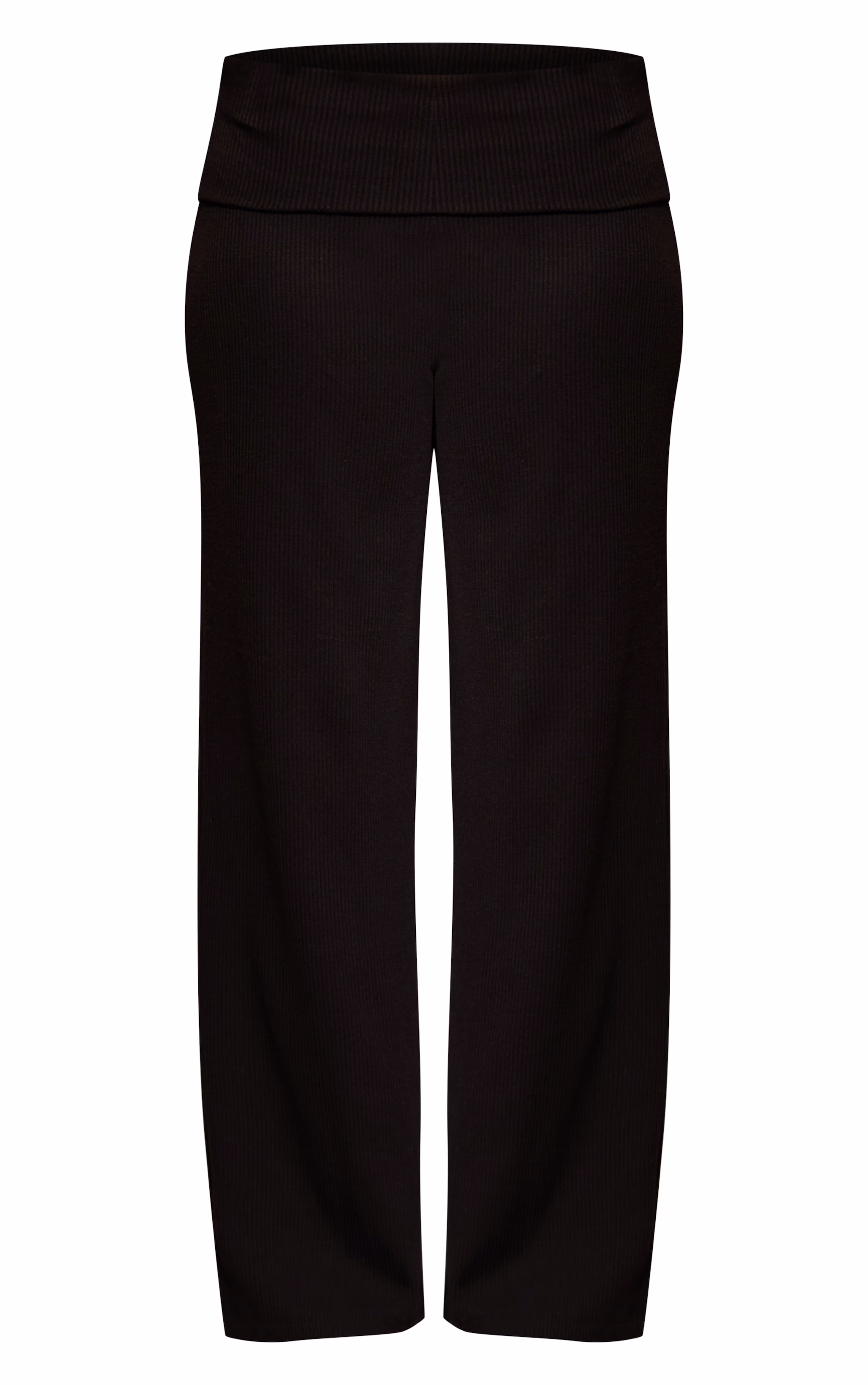 Black Thick Rib Fold Over Pocket Detail Wide Leg Pant
