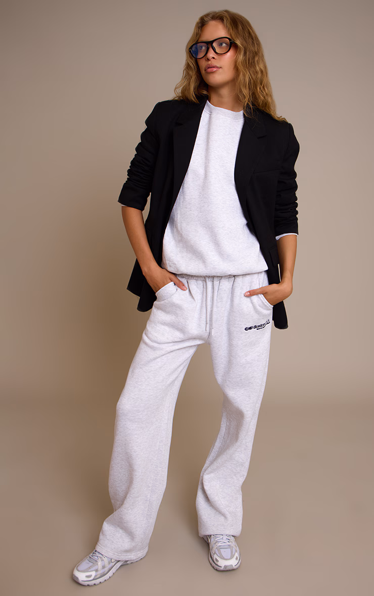 Ash Grey Oversized Boston Usa Embroidered Sweatshirt