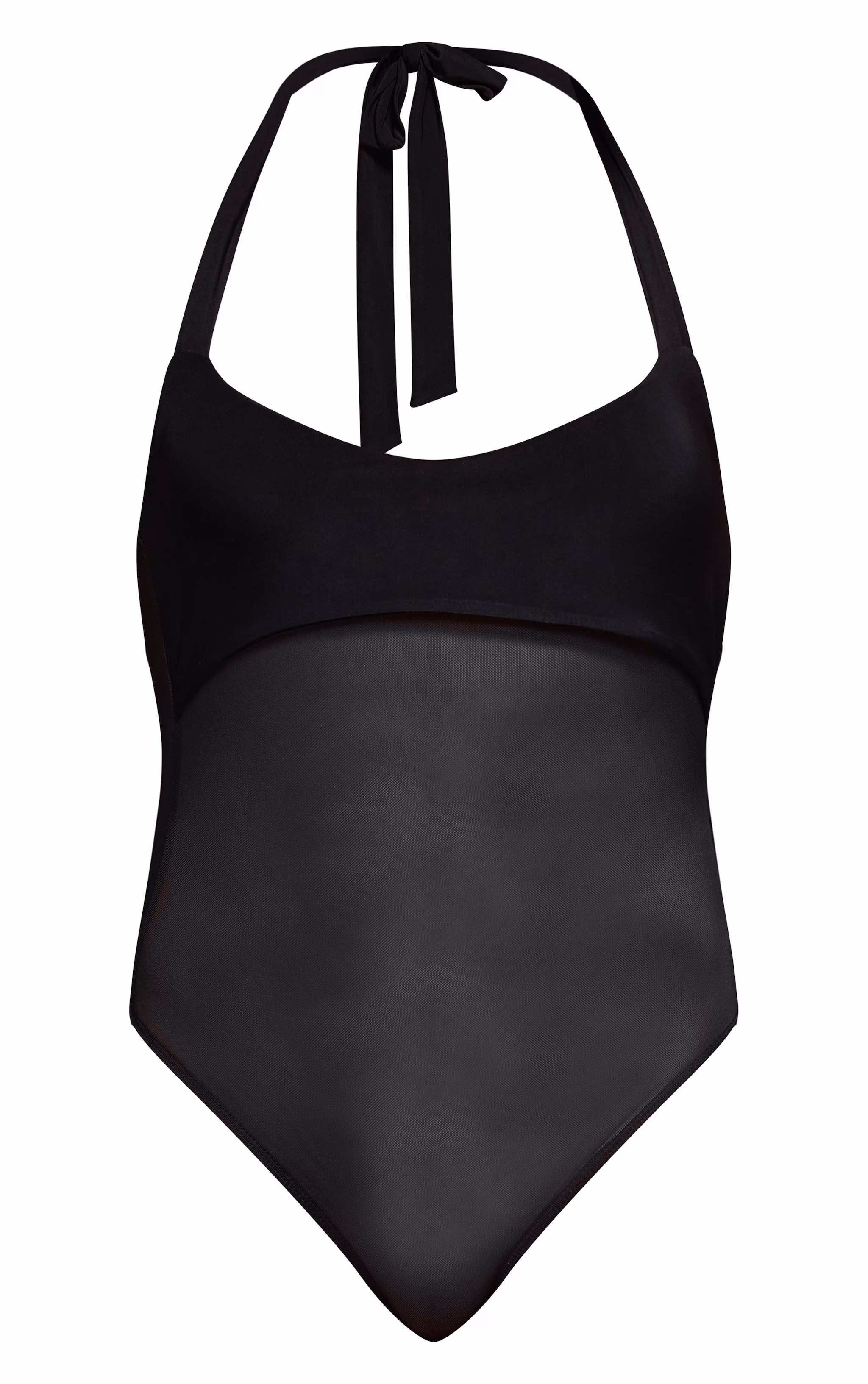 Black Bust Detail Mesh Halterneck Bodysuit