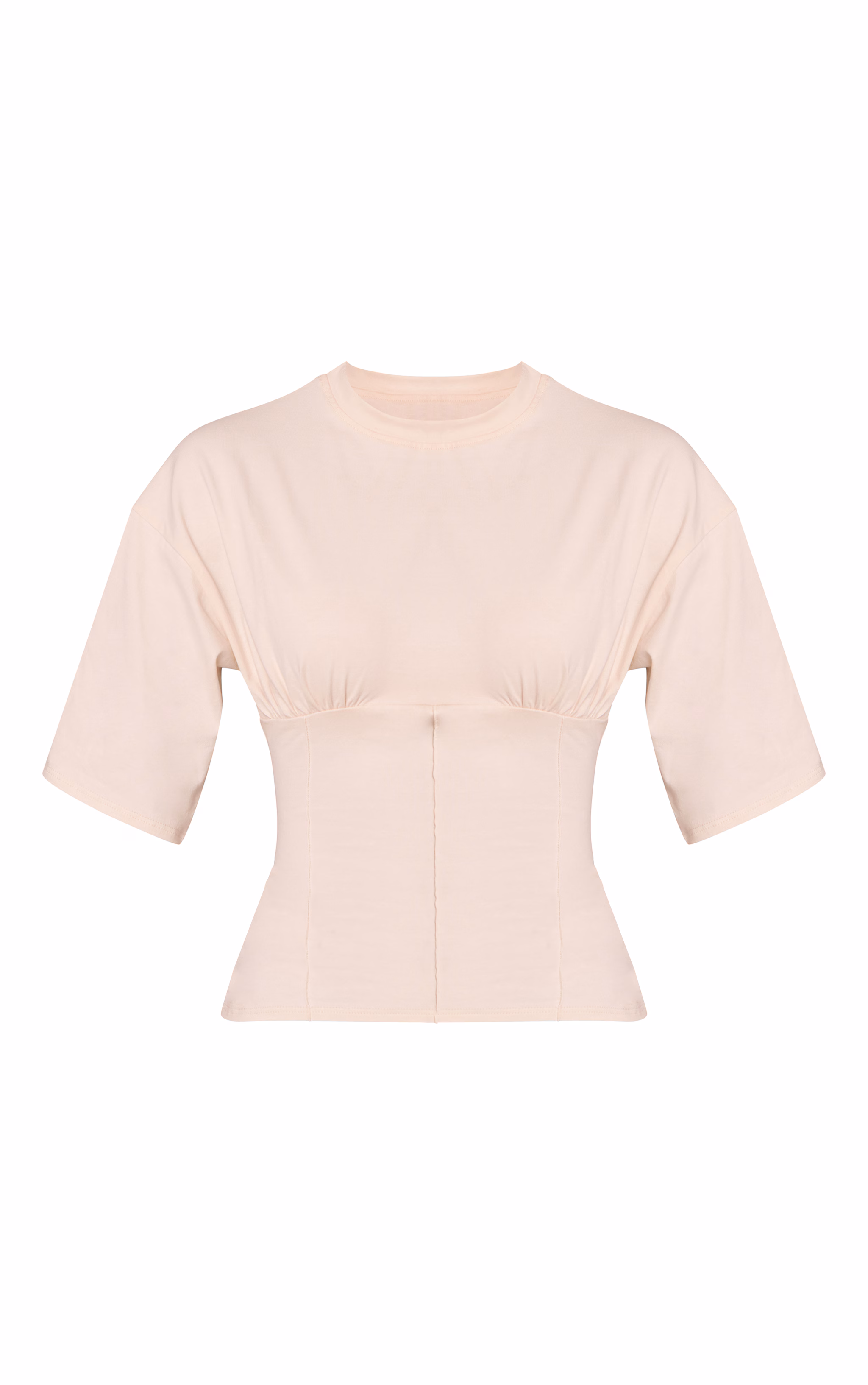 Butter Cream Cotton Ruched Bust Detail Fitted T Shirt