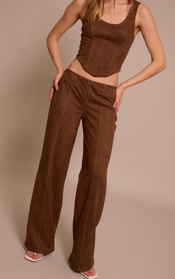 Chocolate Suede Contrast Stitch Straight Leg Pant
