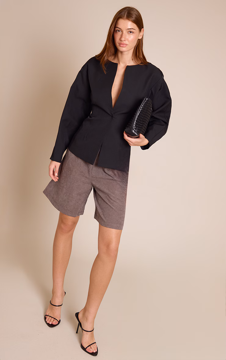 Black Cocoon Sleeve Cinch Waist Blazer
