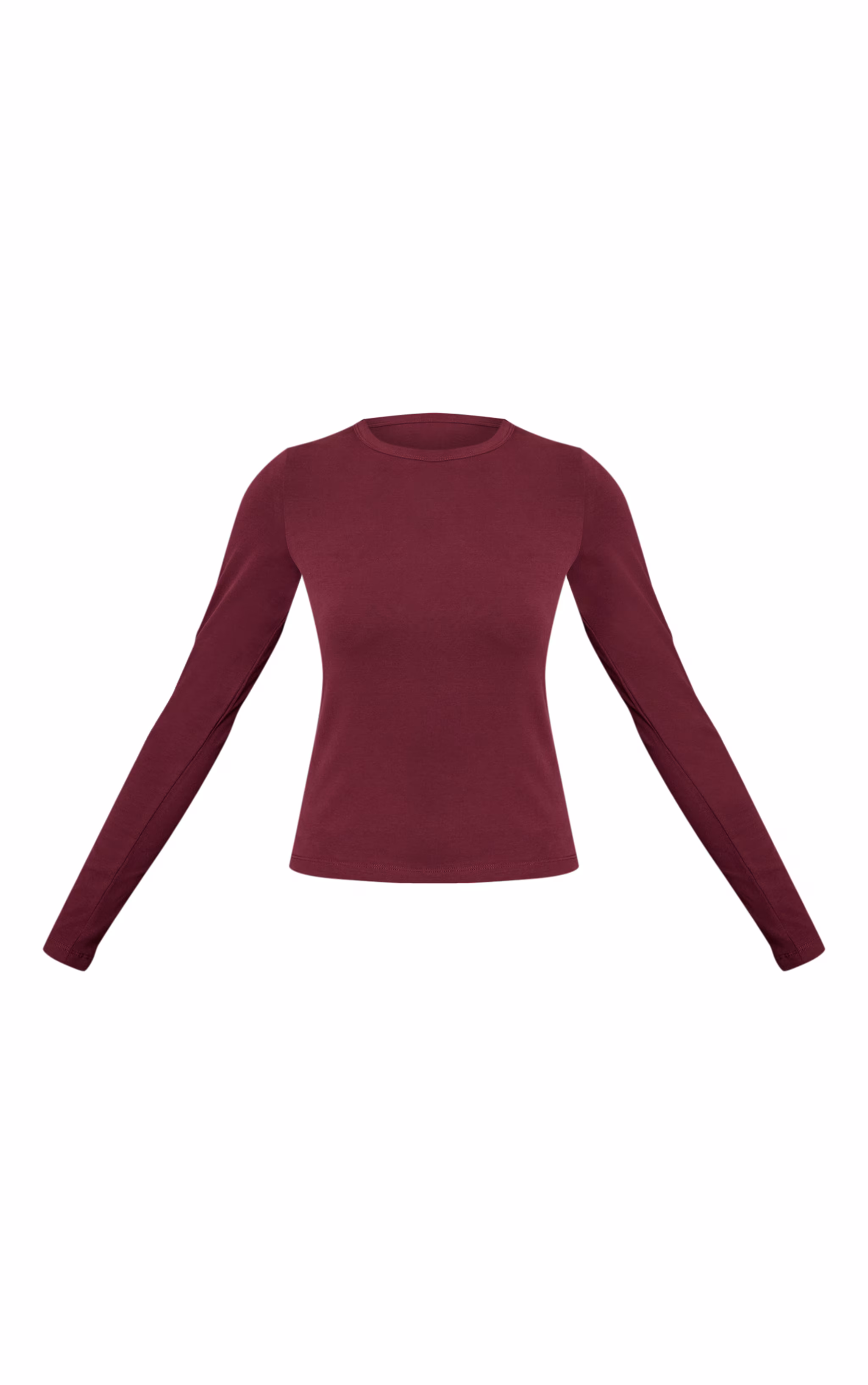 Wine Soft Cotton Crew Neck Longline Long Sleeve Top
