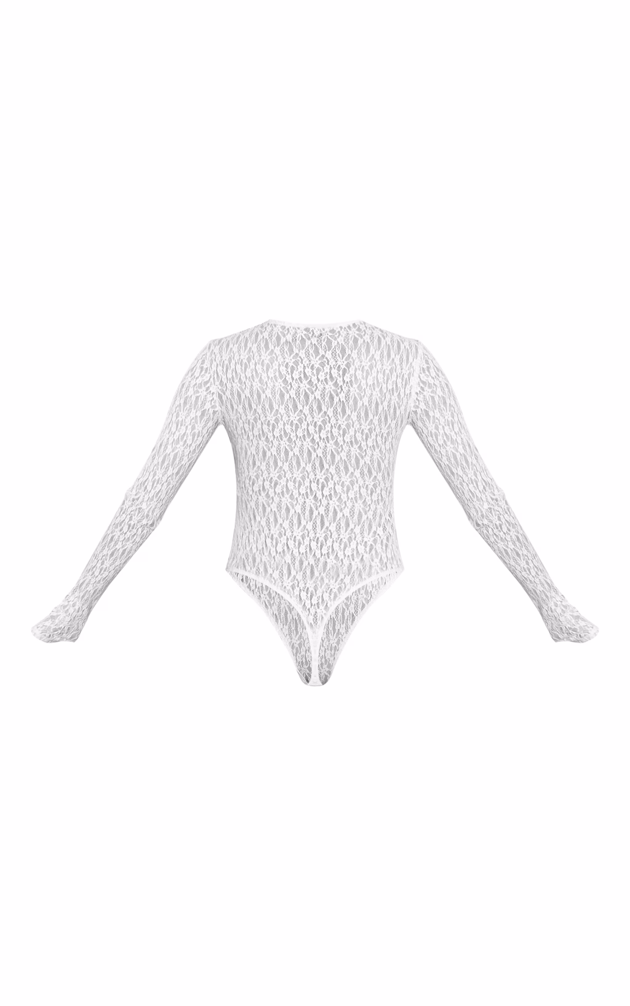 White Textured Sheer Lace Long Sleeve Bodysuit