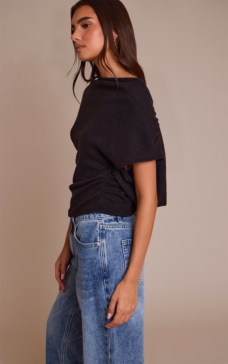 Black Wool Look Slouchy Tie Back Top