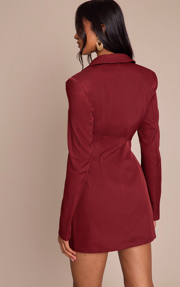 Burgundy Tailored Button Up Pocket Detail Mini Dress
