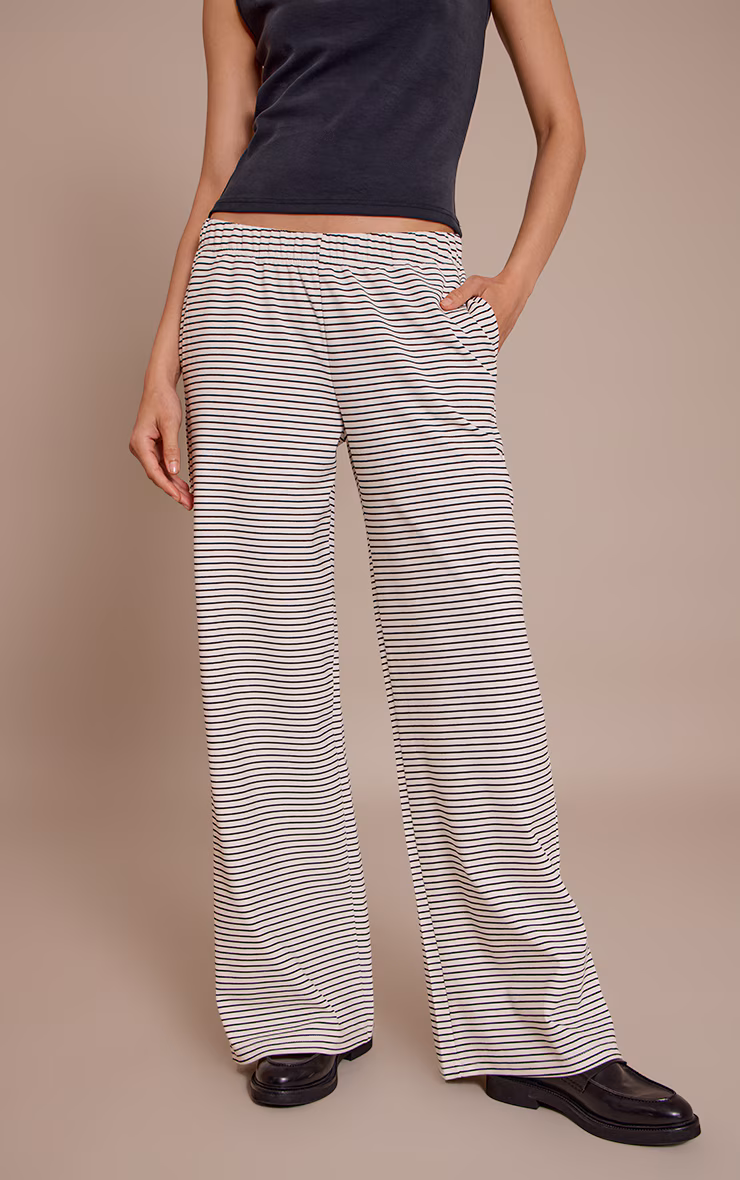 Monochrome Stripe Heavy Cotton Drawstring Wide Leg Pants