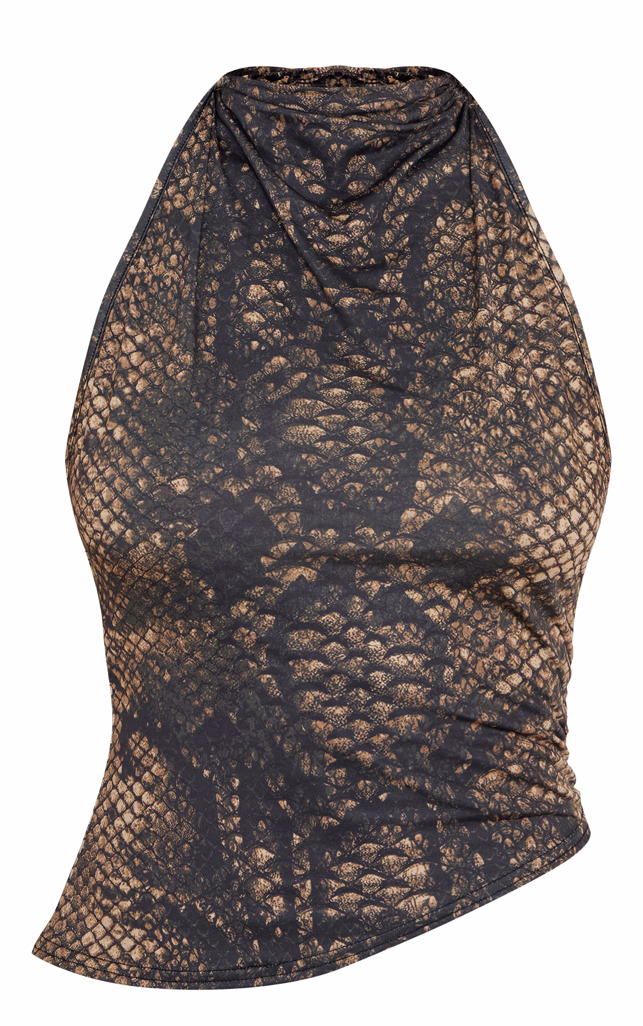 Dark Brown Snake Printed Slinky Tie Back Halter Top