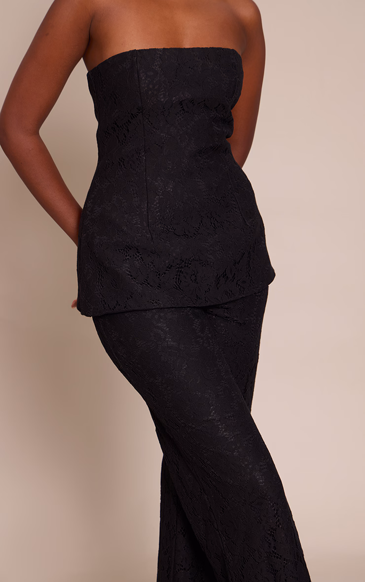Black Lace Bandeau Overlay Straight Leg Jumpsuit
