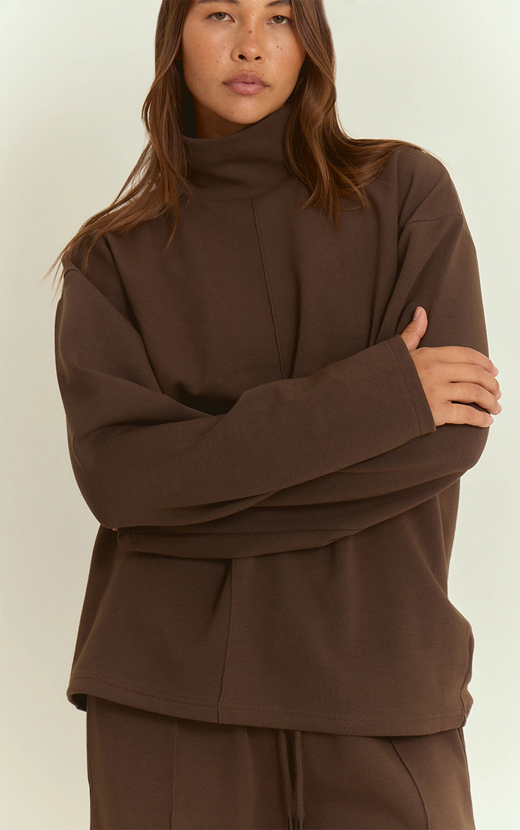 Chocolate Interlock Seam Funnel Neck Sweatshirt