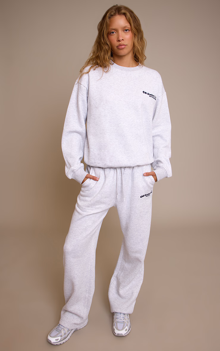 Ash Grey Wide Leg Boston Usa Embroidered Sweatpants