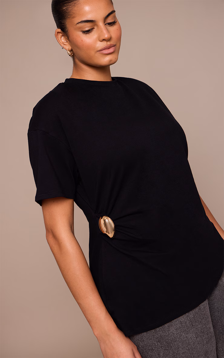 Plus Black Trim Detail Asymmetric Hem T Shirt