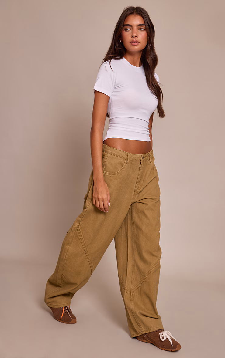 Olive Seam Detail Barrel Jeans