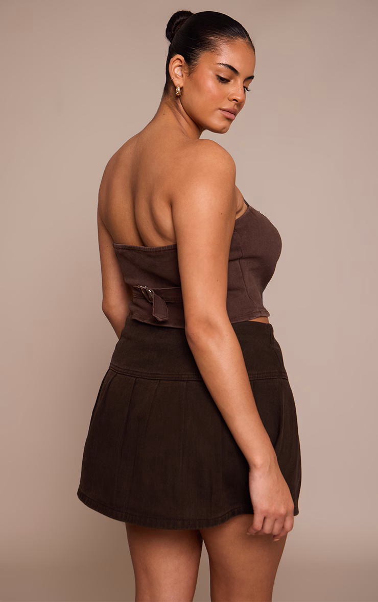 Plus Washed Brown Adjustable Elasticated Bandeau Corset Top