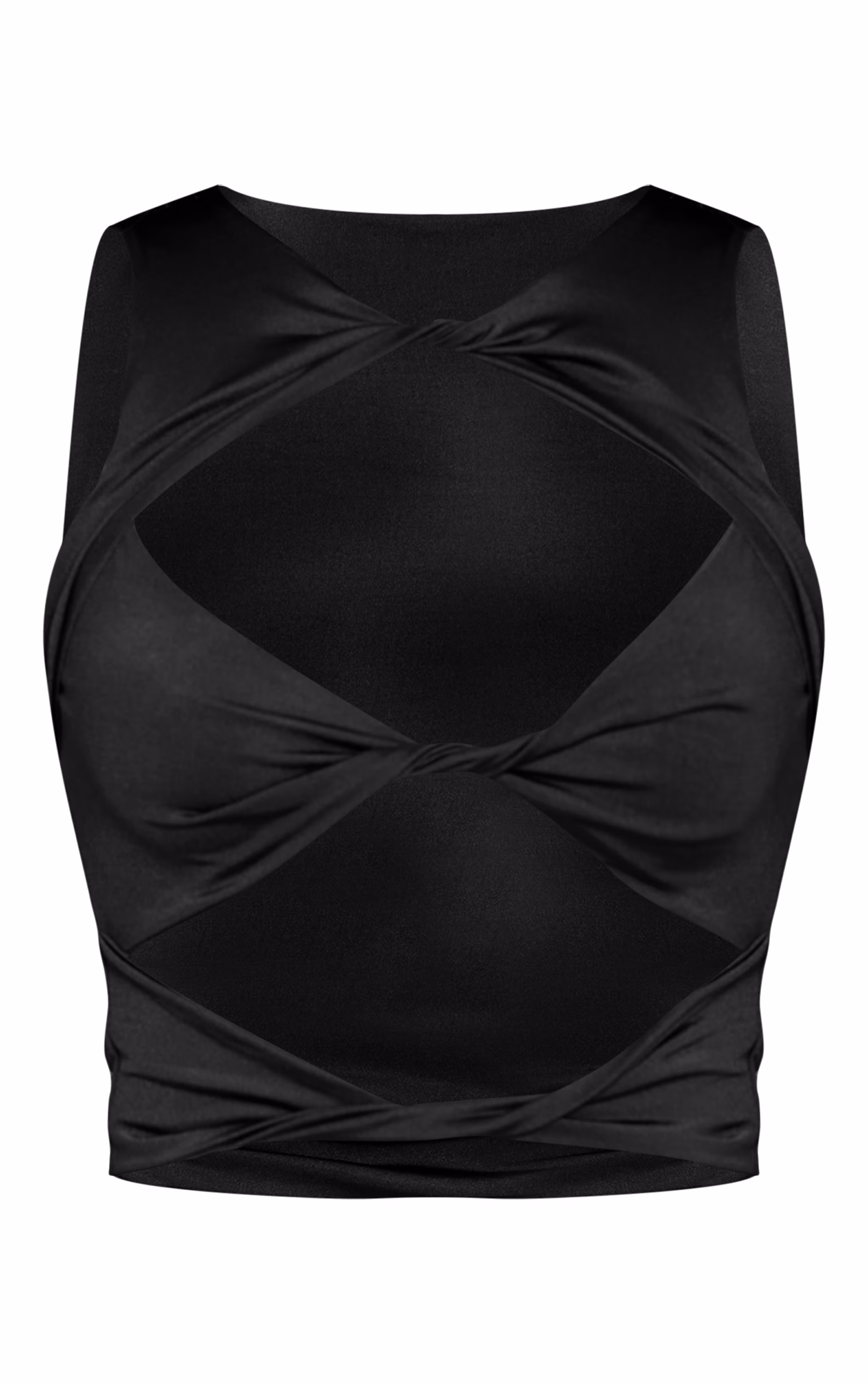 Black Double Layer Slinky Cut Out Detail Long Top