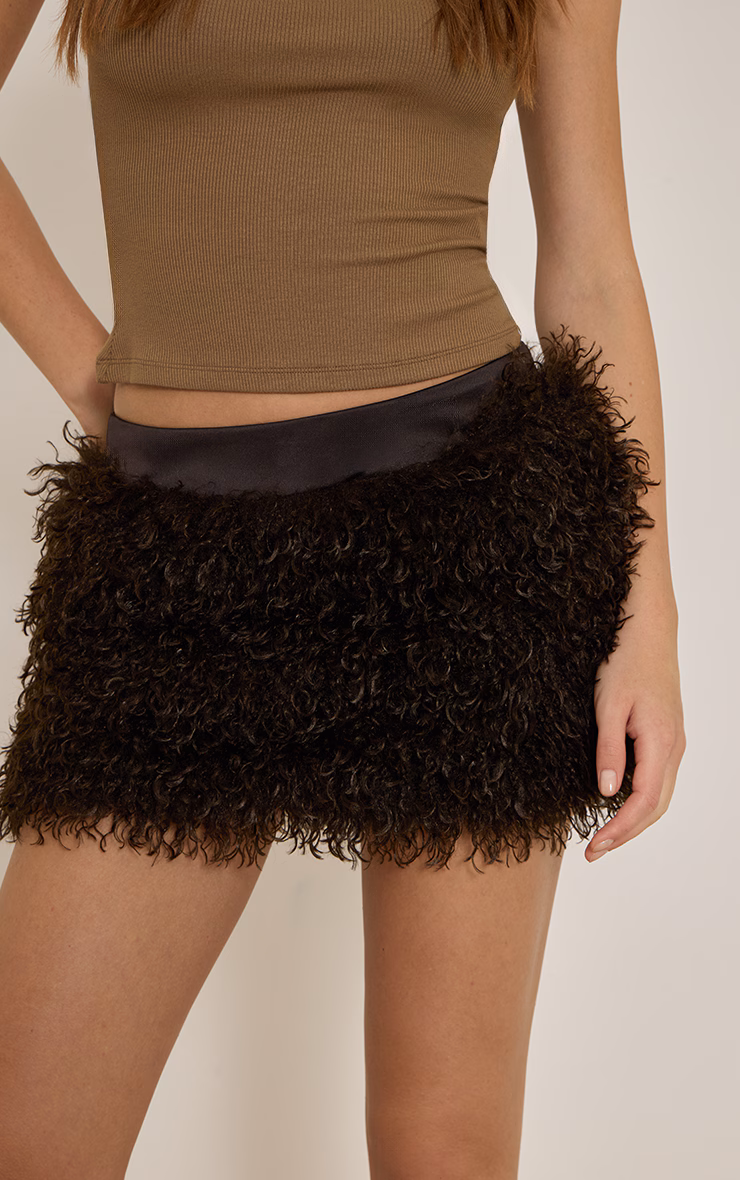 Dark Chocolate Mongolian Fur Mini Skirt