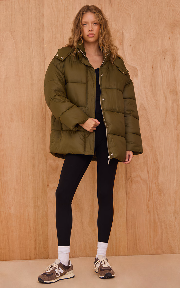 Olive Oversized Hooded Puffer Jacket