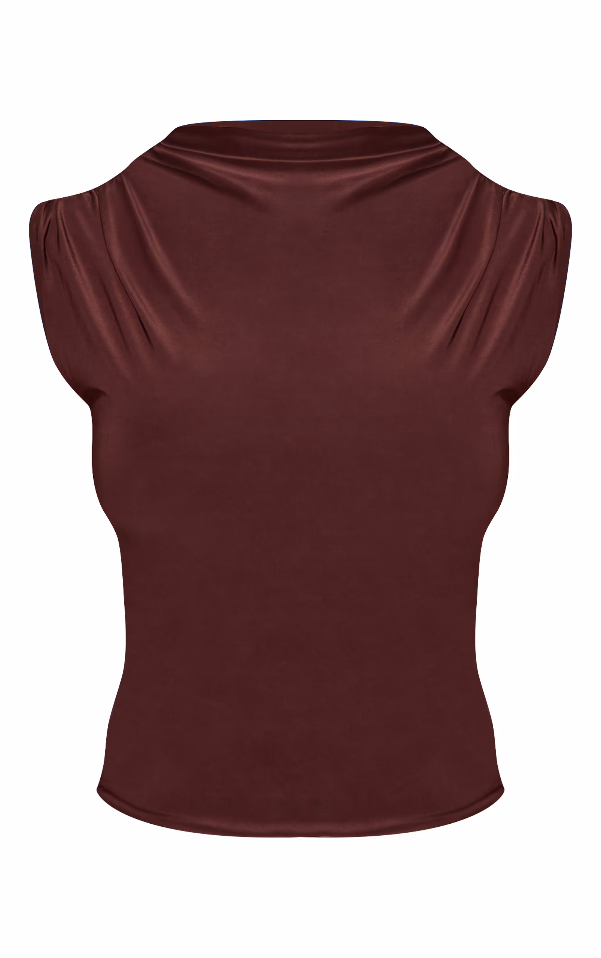 Dark Chocolate Double Layer Slinky Drape Detail Long Top
