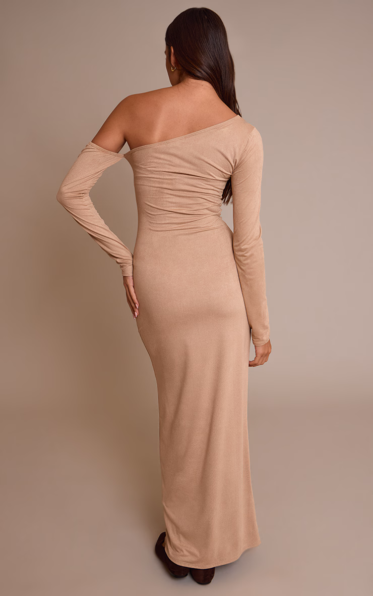 Sand Faux Suede Asymmetric Maxi Dress