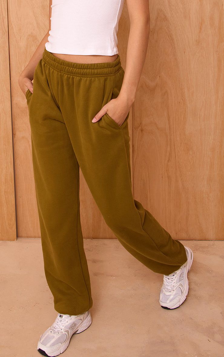 Olive Cotton Fleece Cuffed Sweat Pants