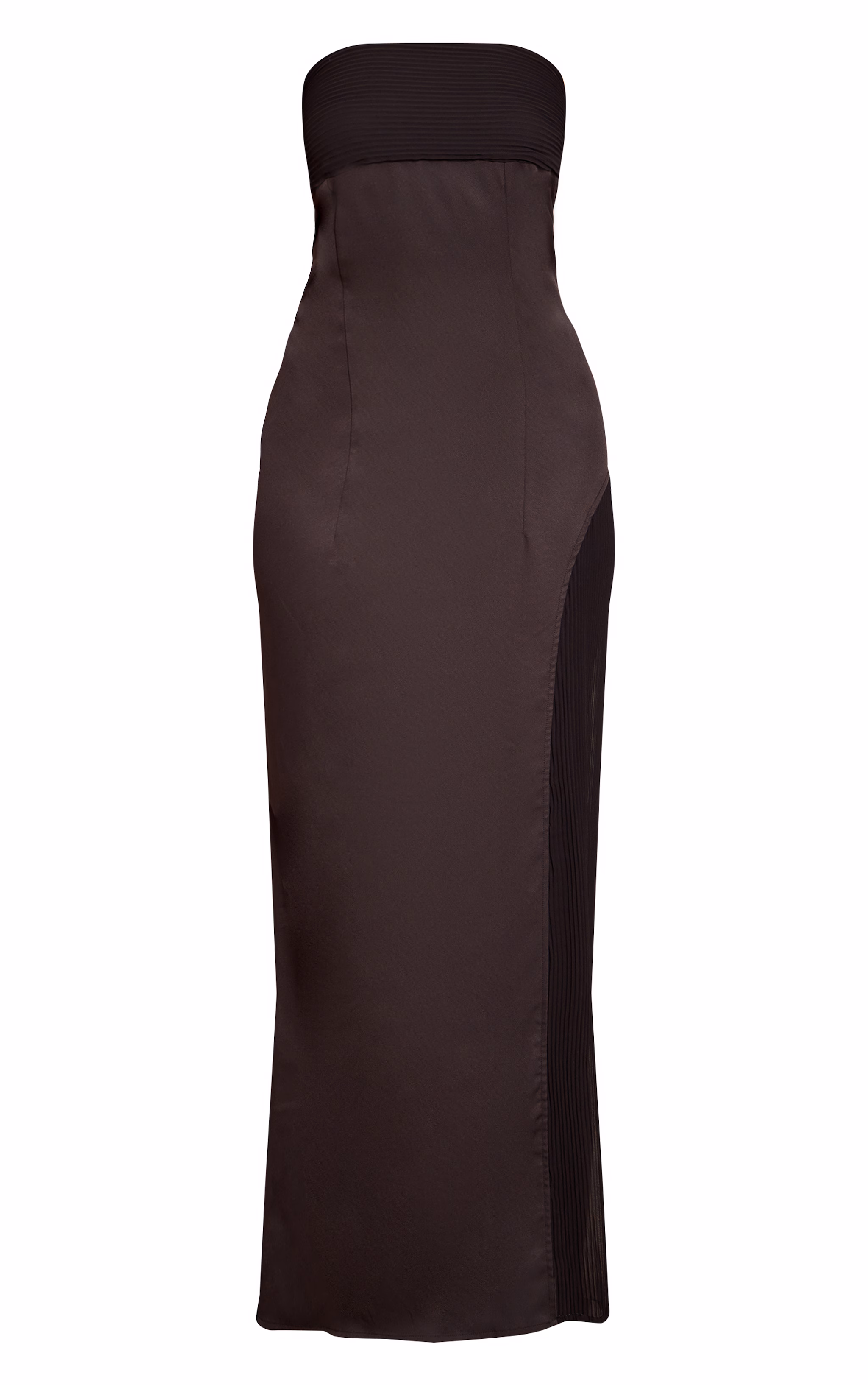 Black Woven Pleated Detail Maxi Dress